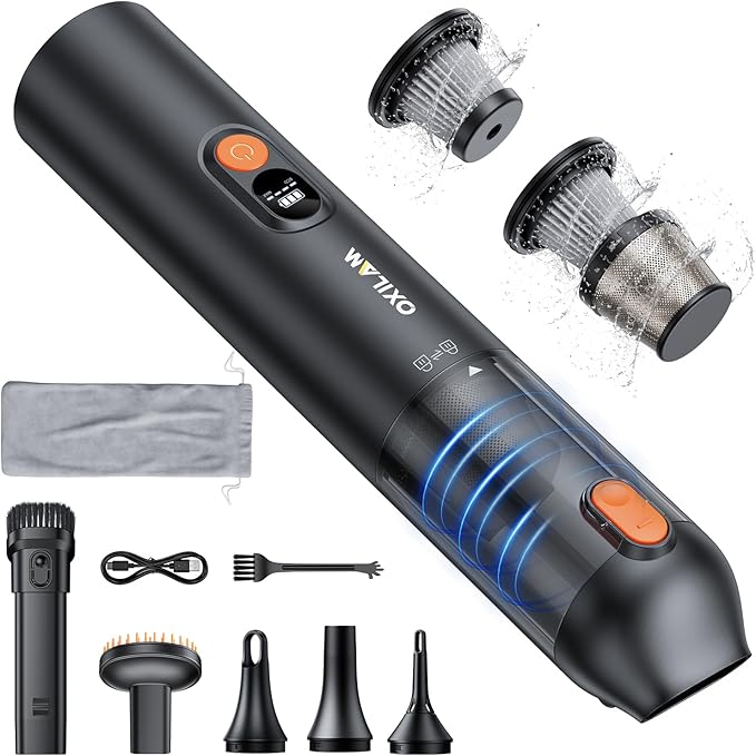OXILAM Car Vacuum Portable - Handheld Vacuum Cordless 14000PA High Power, Blow & Suction 2 in 1, Up to 30 Mins Runtime, Cordless Vacuum Cleaner for Home, Pet, Car, Office (Black)