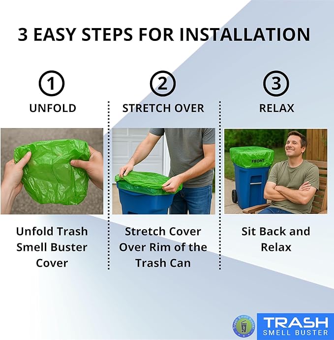 Outdoor Trash Can Cover Biodegradable Odor Eliminating Bag with Elastic Band Lemon Scented Durable 32 Gallon 3 Pack