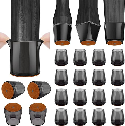 BALEINE 16 Pack Silicone Chair Leg Floor Protectors, Stool Leg Protectors Cap, Non-Slip Chair Leg Caps for Hardwood Floors (Black & Small, 16 Pack)