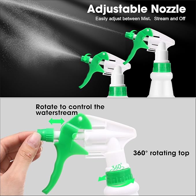 Eccliy 12 Pcs 16 Oz Plastic Spray Bottle, Adjustable Empty Reusable Sprayer for Cleaning, Planting, Water, Bathroom and Kitchen, BBQ, Commercial and Residential(Green, White,Original)