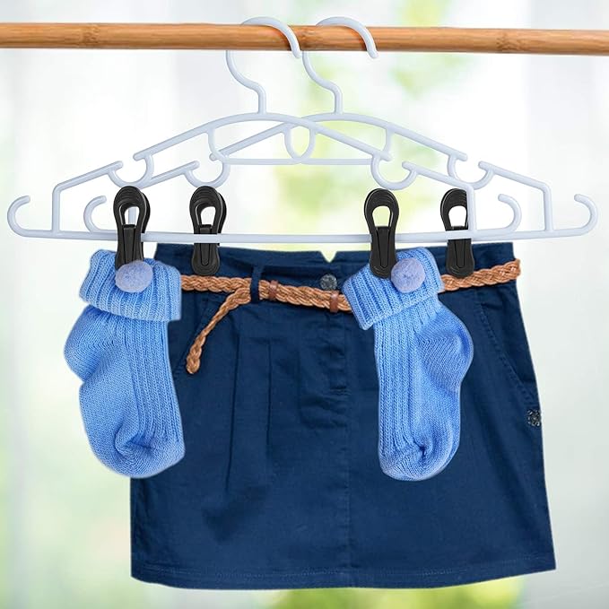 Tinfol 50pc Plastic Coat Hanger Clips, Black Strong Pinch Grip Finger Clips for Skirt Pant Hangers, Multi-Purpose Clothes Hanger Clip for Rounded Hangers