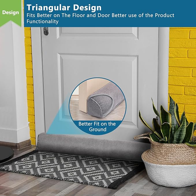 Triangular Under Door Draft Stopper 32 inch Heavy Duty Door Draft Blocker Bottom Door Seal Noise Air Door Guard for Doors and Windows, Gray