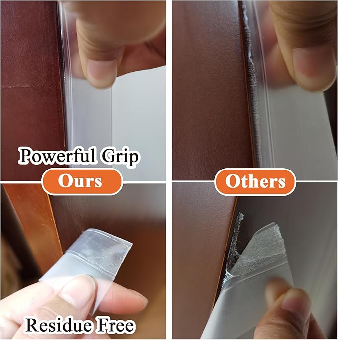 No Residue 32.8FT Door Weather Stripping Door Seal Strip, Silicone Sealing Sticker Sealing Tape for Door Draft Stopper Self Adhesive for Doors, Windows,(Transparent,45MM)