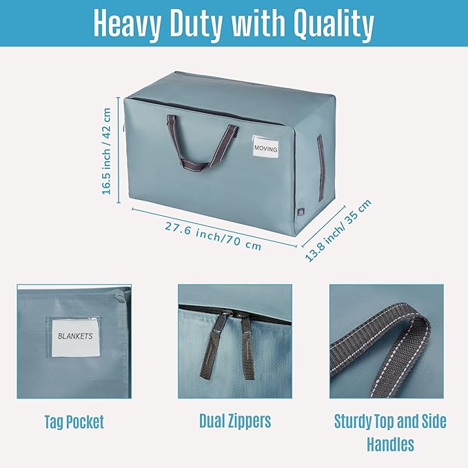 VENO 6 Pack Moving and Storage Bags, Heavy Duty, Alternative to Moving Boxes, Large Packing Totes Supplies for College Dorm Room with Zipper for Clothes, Wide Open Design (Light Blue Matte, 6 Pack)