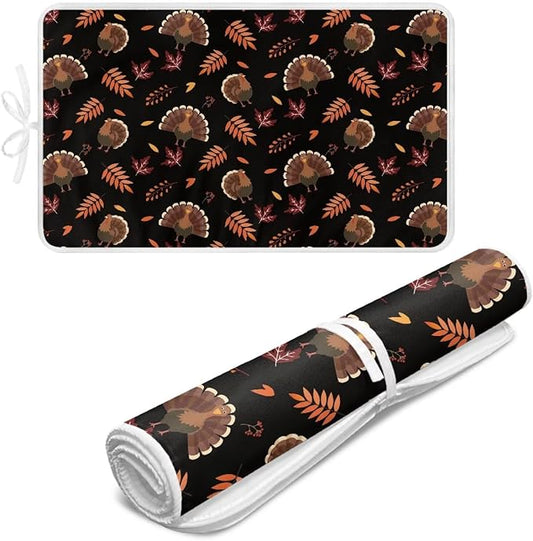 Cute Ironing Mat for Table top Washer,Dryer,Countertop,Turkey Portable Iron Pad Blanket for Washer Dryer Countertop Travel 32 x 16 Inch Thanksgiving Small Ironing Pads, Black