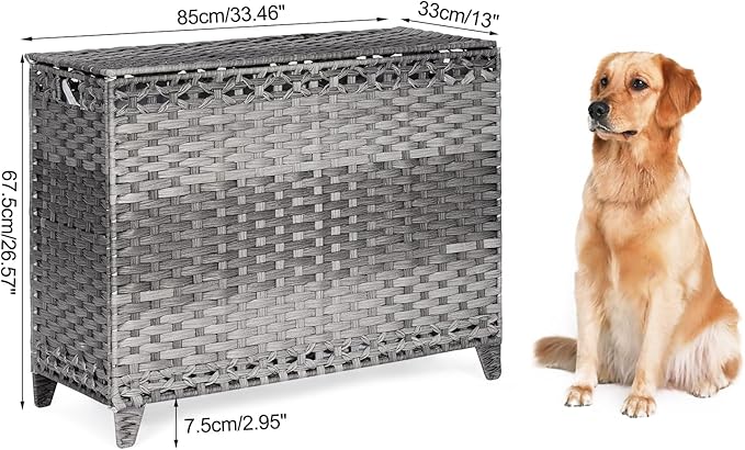 Laundry Hamper with 4 Removable Liner Bags; 176L Handwoven Rattan Laundry Basket with Lid & Heightened Feet; Clothes Hamper with Side Handles(Gray)