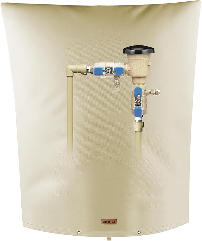TOHONFOO Backflow Preventer Pipe Insulation Cover (5°F) - Irrigation Sprinkler Valve Insulated Pouch - Water Well Pump Cover - Sturdy 5 Layers for Winter Freeze Protection, 28" W x 36" H, Beige