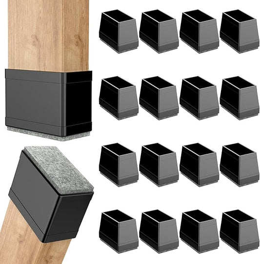 Rectangle Chair Leg Protectors for Hardwood Floors,16 PCS Silicone Covers to Protect Wood Tile Floors Felt Pads Furniture Leg Caps Reduce Noise. Easy to Move. (Black, 0.75 x 1 Inch,Rectangular)
