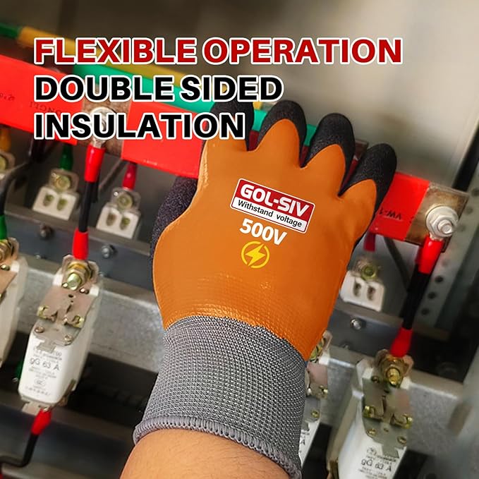 Electrical Insulated Gloves, 500V High Voltage Resistance Electrician Safety Gloves, Rubber Non Slip Work Gloves (500V|double insulated, Large)