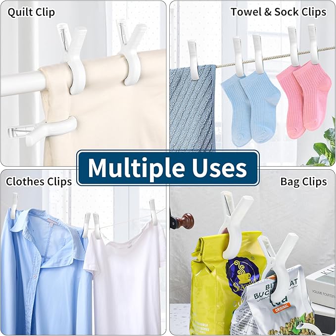 Senbowe 12 Pack Beach Towel Clips,Pool Chair Clips,Heavy Duty Plastic Clothes Pins,Quilt Drying Clips,Windproof Clothes Clips,Keep Your Towel,Clothes,Blankets to Dry on Clothesline and Hanging Rack