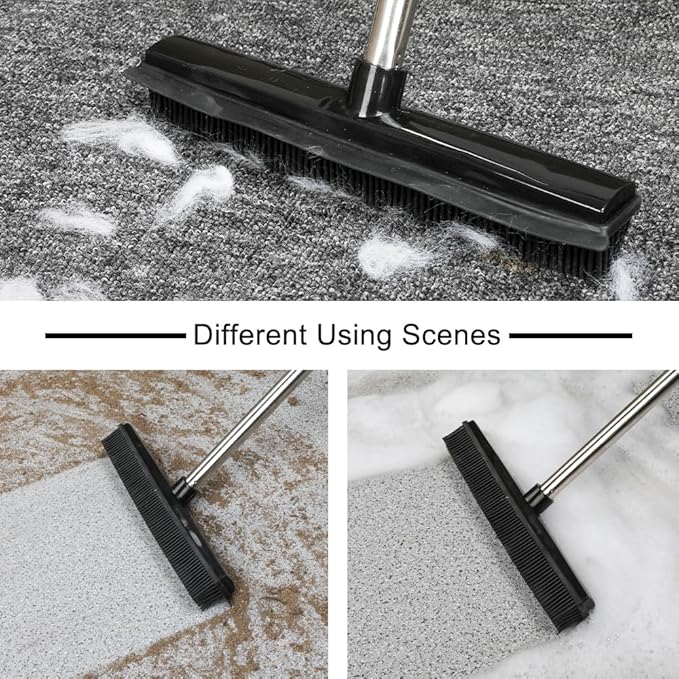 Pet Hair Rubber Broom Floor Brush for Carpet Dog Hair Remover with Built in Squeegee Silicone Broom Suitable for All Surface