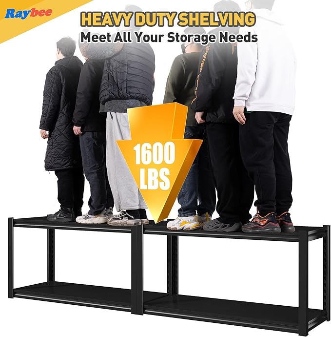 Raybee 40" W Garage Shelving Heavy Duty Storage Shelves 56.9" H Metal Shelving Heavy Duty Load 1600LBS Adjustable Metal Shelves for Storage for Pantry Kitchen 40" W x 19.1" D x 56.9" H 2 Pack
