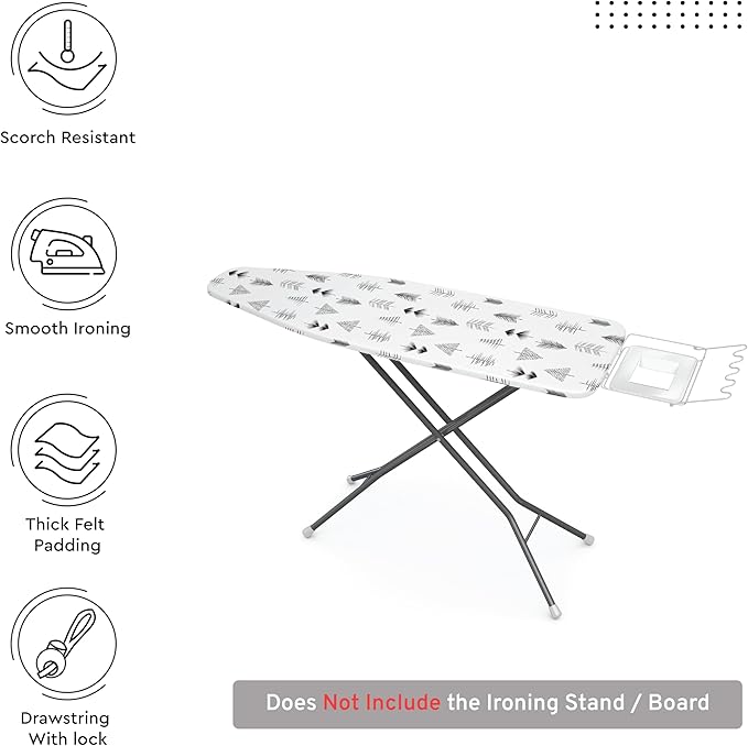 Encasa XO Ironing Board Cover and Pad 42"x14" - Thick 3mm Felt Padding, Drawstring Tightening & Lock, Easy Fit, Scorch & Stain Resistant, Fits Medium Ironing Board - Black Arrow