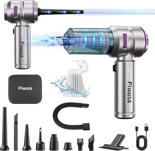 Handheld Vacuum Cordless, Car Vacuum Cleaner with Brushless Motor, Strong Suction Vacuum & Compressed Air Dusters with LED Light, Type C Port, Wireless Mini Portable Hand Vacuum Blower for Home, Pet