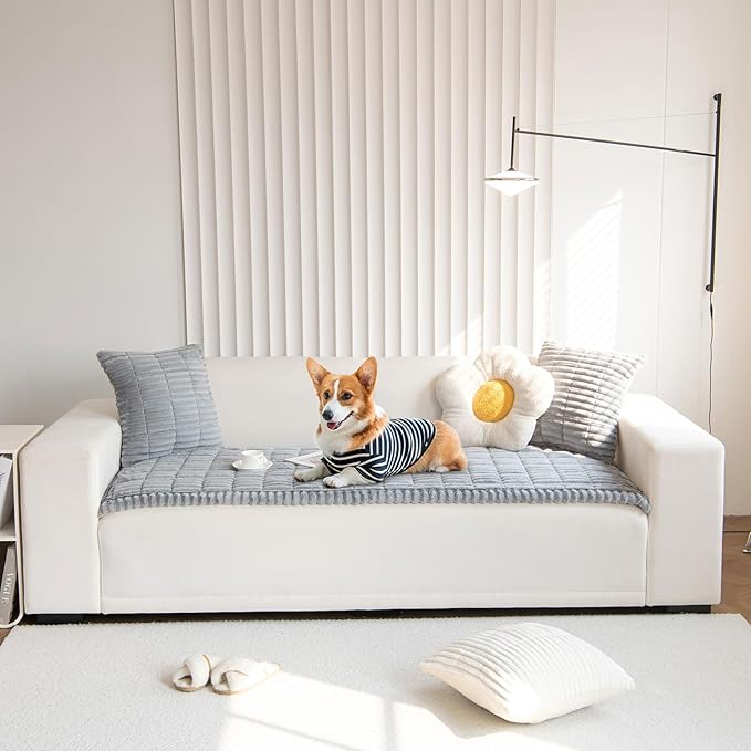 OTOB Couch Covers for 3 Cushion Sofa Pet Friendly, Plush Fuzzy Non Slip Sofa Covers Washable, Soft All Seasons Sofa Slipcovers Furniture Protector Dog Bed Mat (Gray, 27.6" x 82.7")