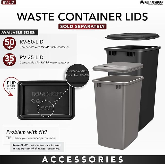 Rev-A-Shelf Double Pullout Trash Cans for Under Kitchen Cabinets 35 Quart 8.75 Gallon with Soft-Close Slides, Metallic Silver, 53WC-1835SCDM-217