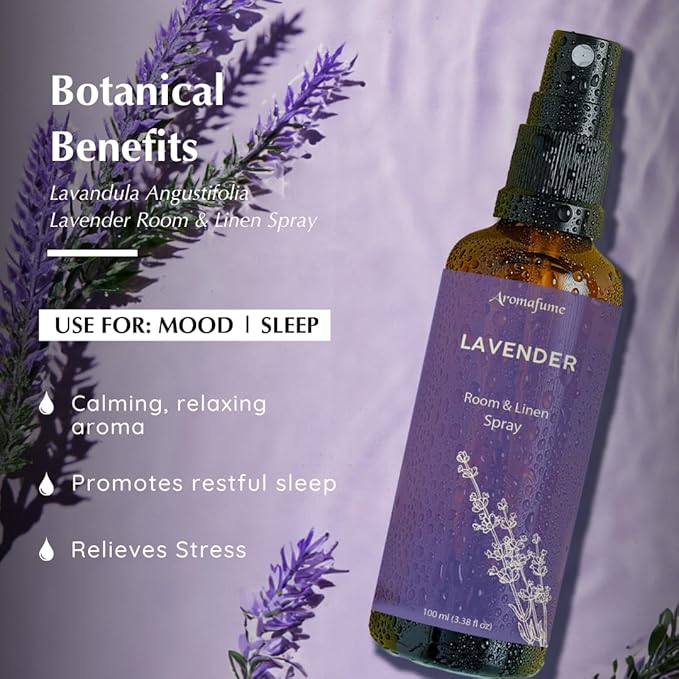 Lavender Room, Linen & Pillow Spray by Aromafume | 100ml/3.38 fl oz | with Pure Lavender Essential Oil | Aromatherapy Spray for Relaxation, Sleep & Stress Relief | Mist for Bedding, Fabrics