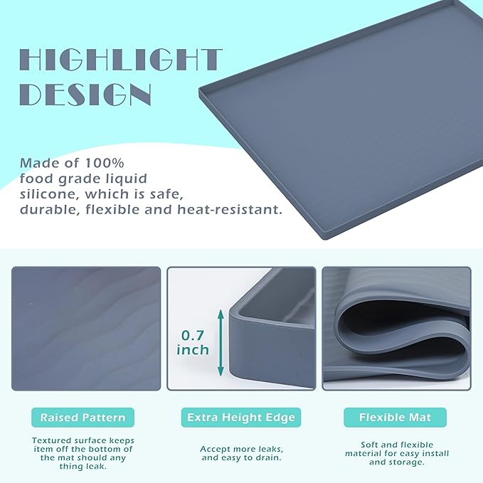 URMONA Waterproof Silicone Under Sink Mat 34'' x 19'' Shelf Liner for Kitchen and Bathroom, Cabinet and Counter Protector, Storage and Organizers, Litter Mat, Pet Cat Puppy Essentials(Dark Grey)
