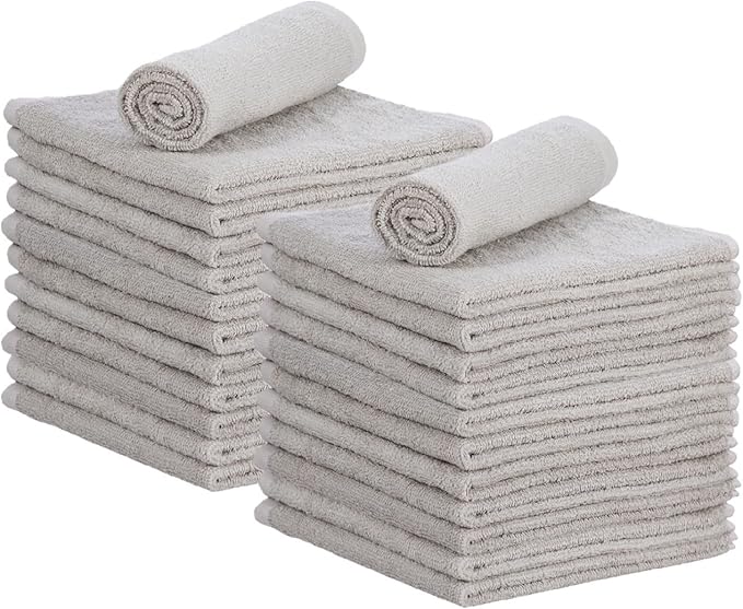 Superio Cotton Terry Washcloths Grey Towels 100% Cotton Cleaning Cloth 16" Rags Wash Clothes for Body and Face, Spa Towels, Multi Purpose (24, 12"x12")