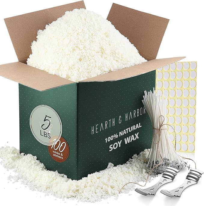 Hearth & Harbor Organic Soy Candle Wax for Candle Making, 5 lbs Natural Candles Making Supplies, Beeswax-Free, Paraffin-Free, Pure Soy Wax Flakes Perfect for Candles, Tealights and Melts