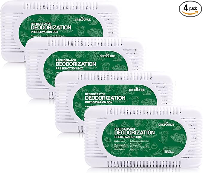4 Pack Fridge Deodorizer, Refrigerator and Freezer Deodorizer Odor Eliminator Reusable, Unscented Activated Carbon Odor Absorber and Moisture for Freezers, Coolers, Closet and Trash Can