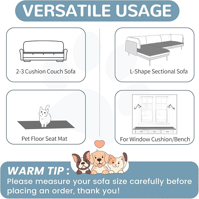 OTOB Couch Cover for Dogs Washable, Non Slip Funny Pet Couch Covers Sofa Slipcovers Cushion Mat, Plush Soft Cozy Pet Friendly Furniture Protector, All Seasons (Dark Gray, 23.6" x 47.2")