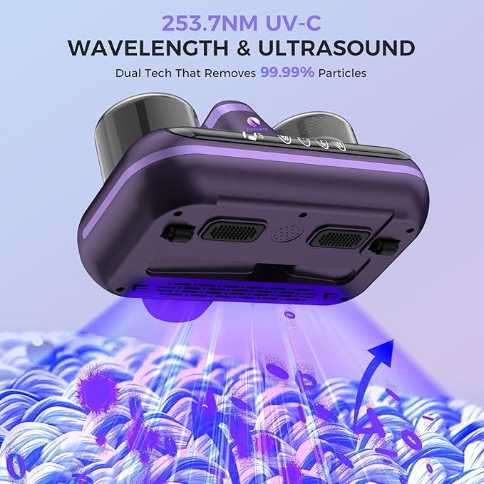 Mattress Vacuum Cleaner - 5-in-1 Cordless Bed Vacuum Cleaner, Powered by UV-C Light & Ultrasonic Technology, 16Kpa Strong Suction,Low Noise,Suitable for Dust, Pet Hair, Etc - Purple