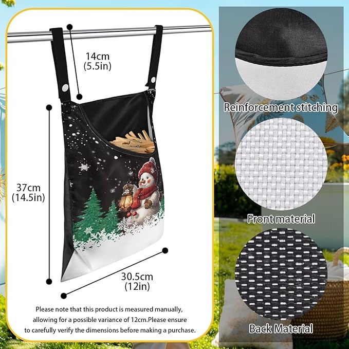 Snowman Clothes Pin Hanging Bag, Large Capacity Clothespin Bag with A Large Opening，Clothes Pin Hanging Bag Space-Saving Organize Clothespin Bag for Clothesline Outdoor