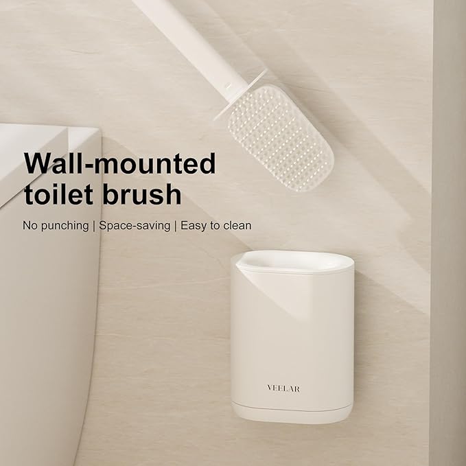 Toilet Brush and Holder Set - Wall Mounted Bathroom Scrub Brush, Toilet Bowl Brush and Plunger Set for Bathroom Cleaner (White)