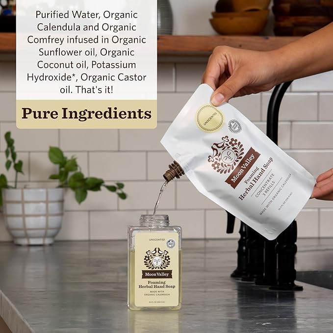 Moon Valley Foaming Hand Soap Refill Pouch, Two-Pack Unscented Soap, Vegan and Non-GMO, Environmentally Friendly Option