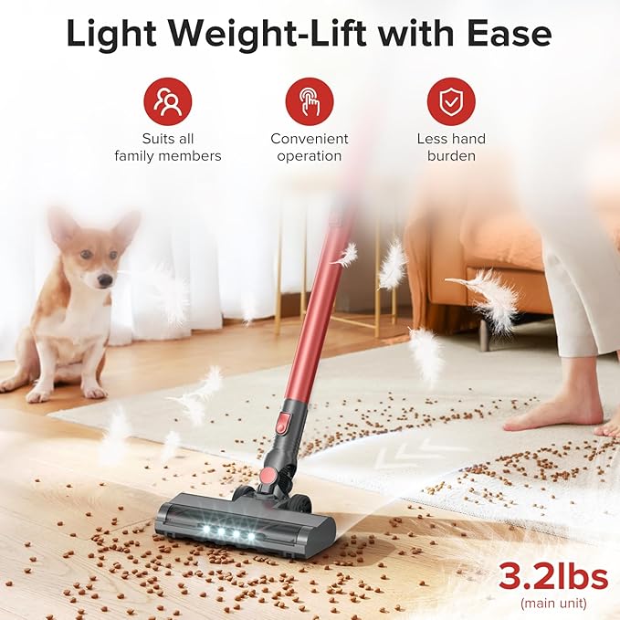 Cordless Vacuum Cleaner with Self-Standing, Powerful Stick Vacuum Cleaners for Home, 8-in-1 Lightweight Rechargeable Vacuum, 7-Layer Filtration,Ideal for Carpet, Pet Hair, Hardwood Floors