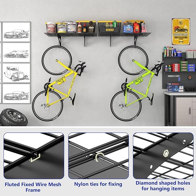 Heavy Duty Garage Wall Shelving, 2x6ft Wall Mounted Storage Shelves for Garage, Closet, Laundry Room, Heavy Duty Walls Shelving, Holds Up to 600 Lbs(Black), 70.86" x 23.6"