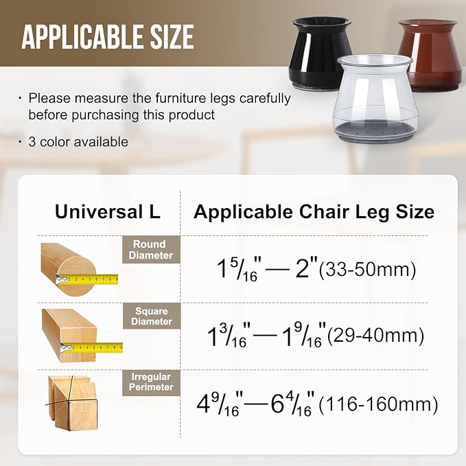 BUMACO 20Pcs Chair Leg Floor Protectors Chair Leg Protectors for Hardwood Floors Silicone Pads Covers to Protect Floors Universal L Clear Fit (1-5/16" to 2")