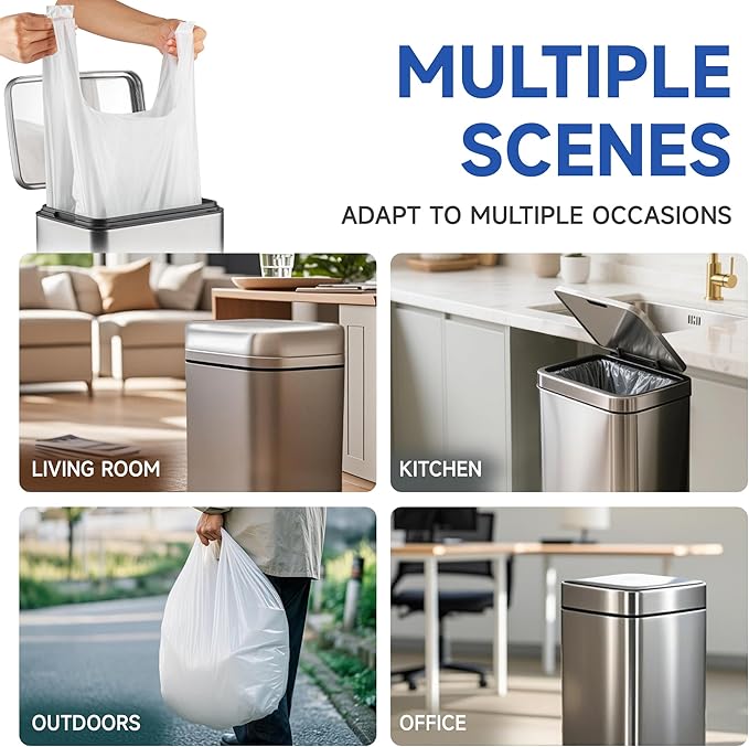 Small Trash Bags with Handles 8 Gallon 160 Count White - Ocean Plastic Upcycling - Plastic Garbage Bags, Can Bin & Waste Basket Liner for Kitchen, Bathroom, Office and Pets