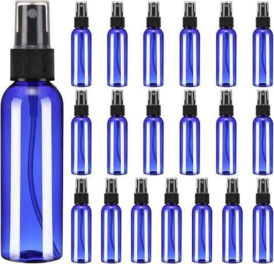 uxcell 20 Pack Spray Bottles, 2 Oz/60ML Reusable Clear Empty Mist Plastic Mini Travel Bottle Set,Small Refillable Liquid Containers for Essential Oil, Cleaning (Blue Black)