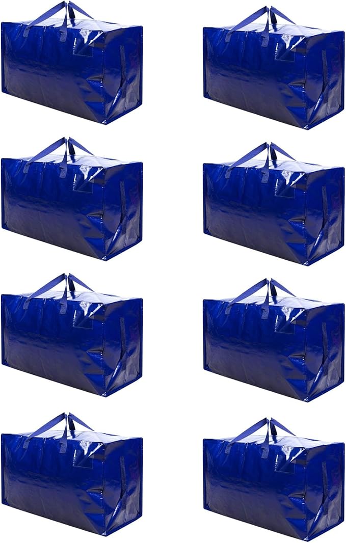 VENO 8 Pack Moving and Storage Bags, Heavy Duty, Alternative to Moving Boxes, Large Packing Totes Supplies for College Dorm Room with Zipper for Clothes, Wide Open Design (Blue, 8 Pack)