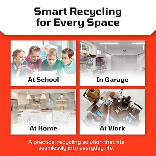 Multi Bin Recycling System with Three Stackable 6 Gallon Recycle Bins to Build Your Recycling Center for Offices, Kitchen, Garages, Businesses - (3 Pack, Blue/Yellow/Green)