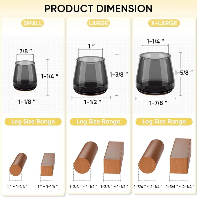 BALEINE 16 Pack Silicone Chair Leg Floor Protectors, Stool Leg Protectors Cap, Non-Slip Chair Leg Caps for Hardwood Floors (Black & Large, 16 Pack)