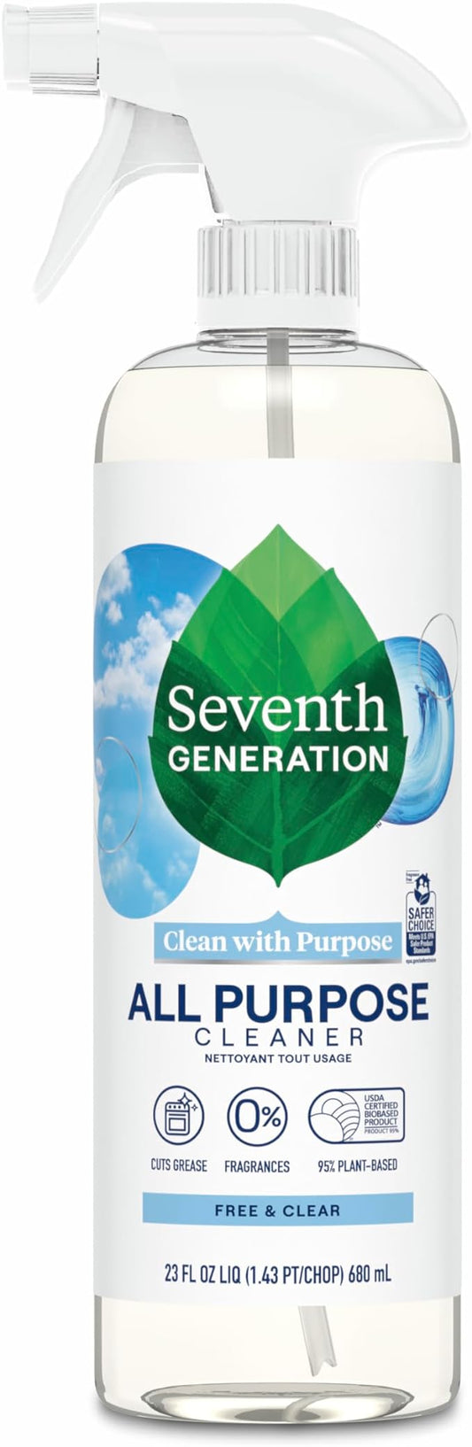 Seventh Generation All Purpose Cleaner, Free & Clear, Cuts Grease, 23 Fl Oz