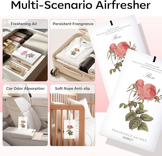 12 Pcs Rose Sachets Long Lasting Air Freshener Fragrance Potpourri Bags Odor Eliminator for Home Closet Drawer Deodorizer