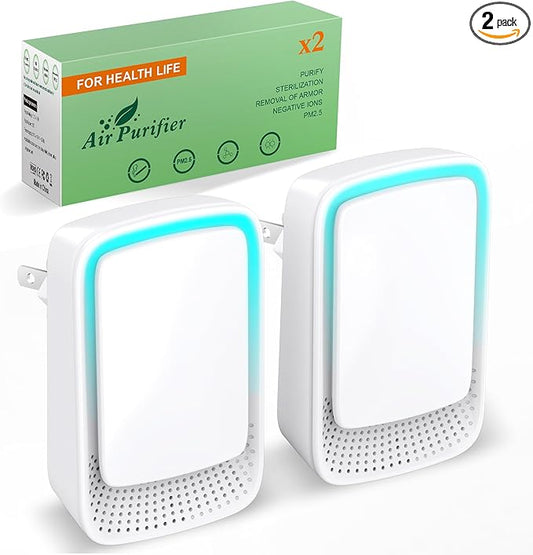 Plug In Air Ionizers - Negative Ion Technology Air Purifier - Quiet Operation Air Freshener for Home, Bedroom, Office, Garage Room - Portable Air Purifiers Odor,Pets Smell - Air Cleaner White (2 Pack）