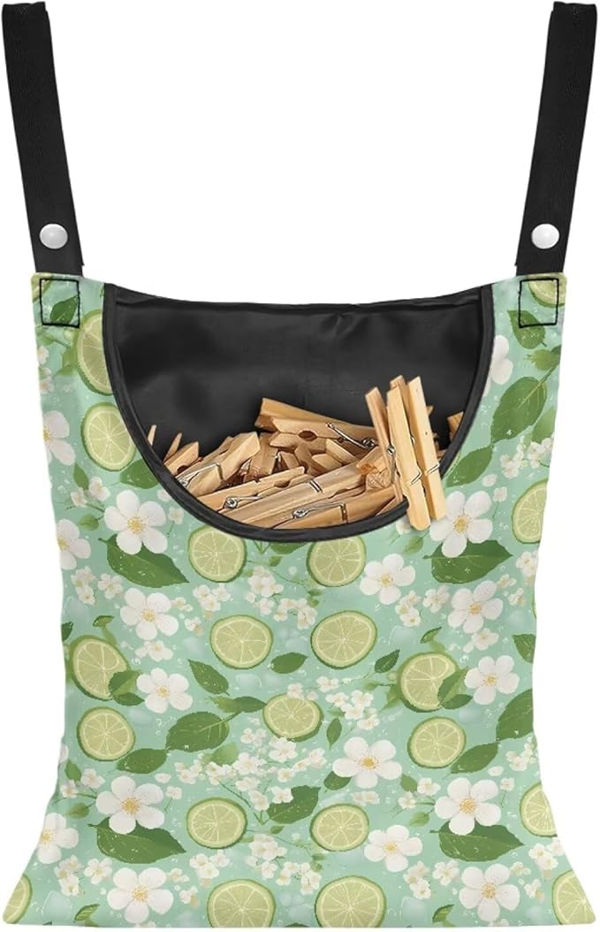 Clothespin Bag for Outdoor Laundry Clothesline and Clothes Pin Holder Clothespin Bag for Clothes Pins Heavy Duty Outdoor Use - Lemons