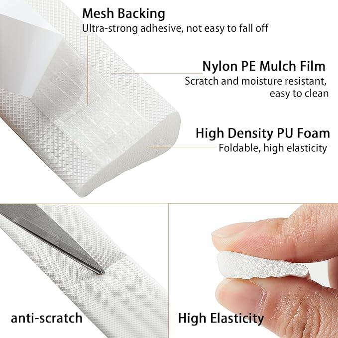 QDiShi 196" Wedge-Shape Weather Stripping Door Seal Weatherproof Foam Seals Self Adhesive Insulation Anti-Collision Strip Soundproofing Frame Insulation Tape Fits 0.13-0.31" Gaps(White)