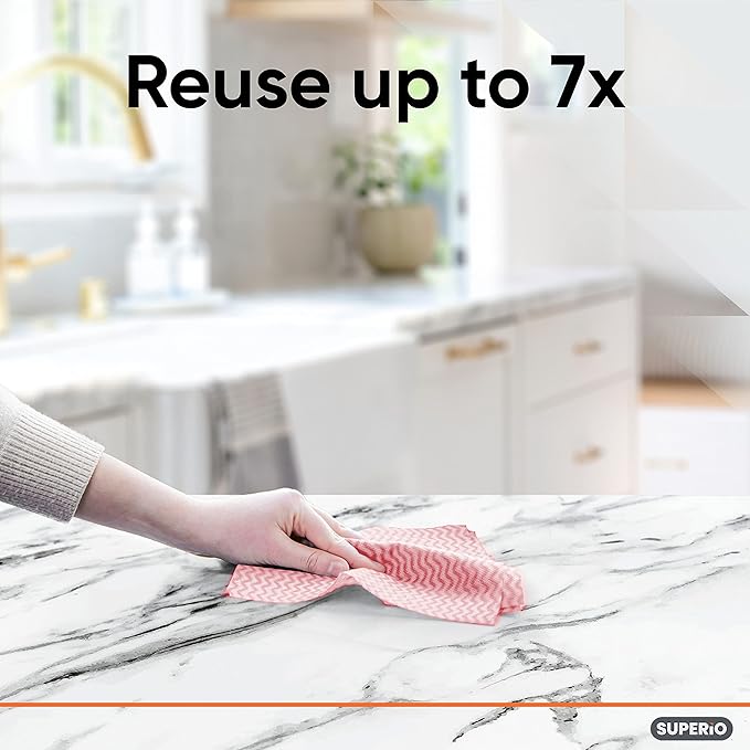 Superio Handy Wipes For Kitchen - Red Reusable Multi-Purpose Heavy-Duty Cleaning cloth for house, Bathroom, and office. Disposable Dish Towel (10)