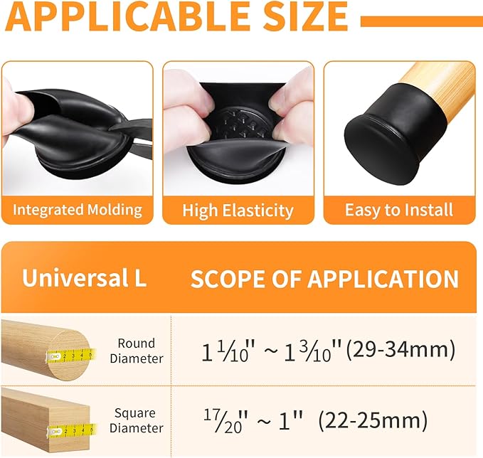 Ezprotekt 24 Pcs Black Chair Leg Sliders for Carpet, Round Teflon Furniture Glides for Rug, Carpet Sliders Protectors Caps for Couch, Dining Table Chair, Bar Stool Legs (L Fit: 1-1/10" to 1-3/10")