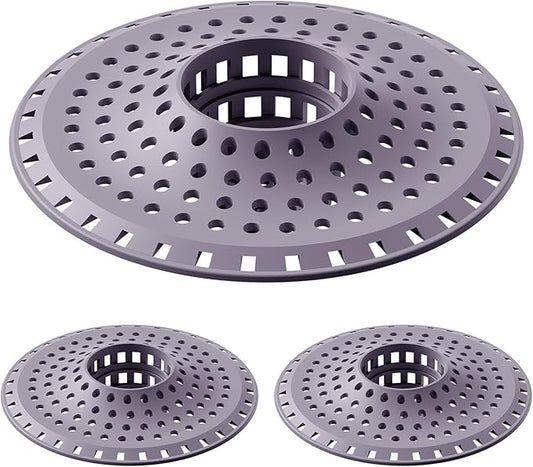Shower Hair Drain Catcher, Silicone Bathtub Drain Hair Catcher Strainer, All-in-one Tub Hair Catcher Drain Protector for 1.48'' to 1.76'' Regular Drains, 3PCS/Purple