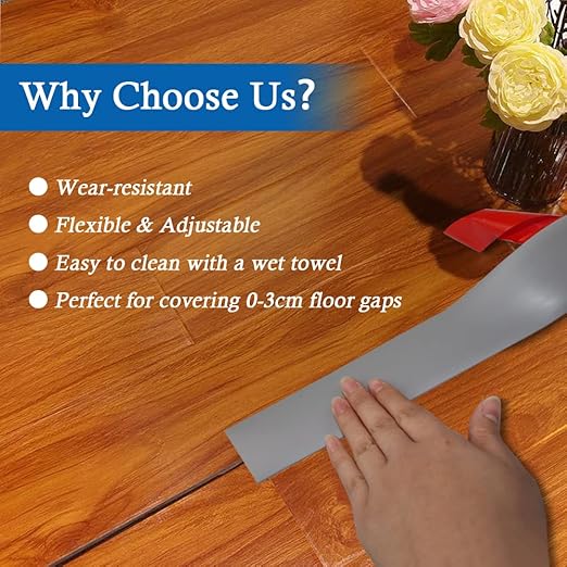 Floor Transition Strip Self Adhesive Floor Cover Strips Laminate 2" Wide Vinyl Flat Divider Transitions (5cm, 3.3Ft, Gray)