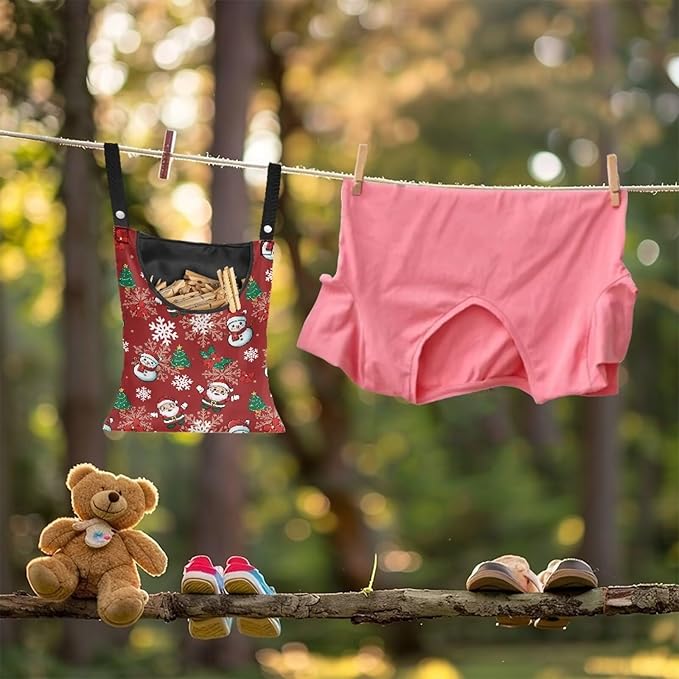 Christmas Theme Handy Clothespin Bags Maple Leaf Space-Saving Clothespin Storage Hanger Bag, Hanging Storage Organizer with Hanging Rope for Indoor and Outdoor Supply