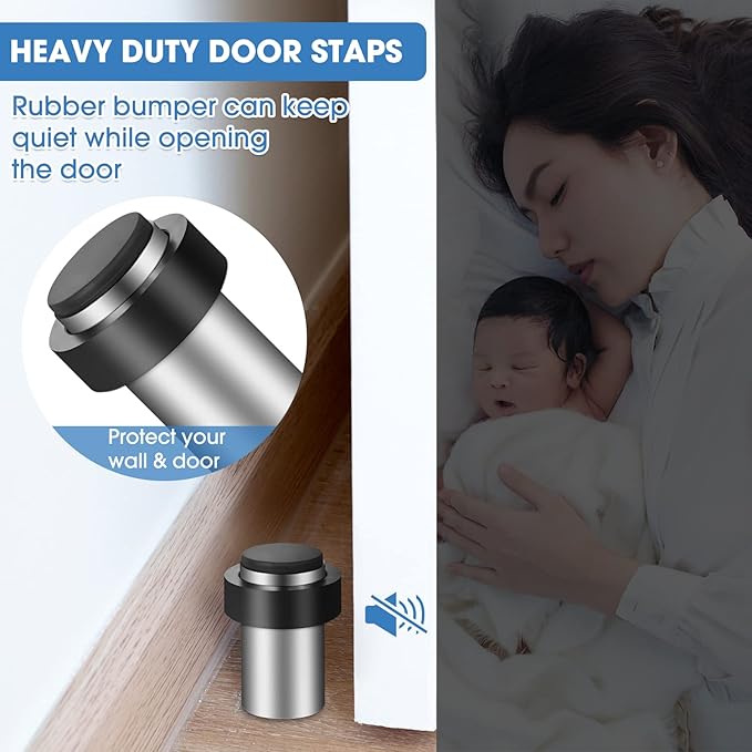Chumia 20 Pcs Door Stopper Mounted Floor Stops Stainless Steel Cylindrical Stopper Modern Decorative Rubber Bumper Stops Holder Wall Protector for Bottom or Top of Door (Silver)