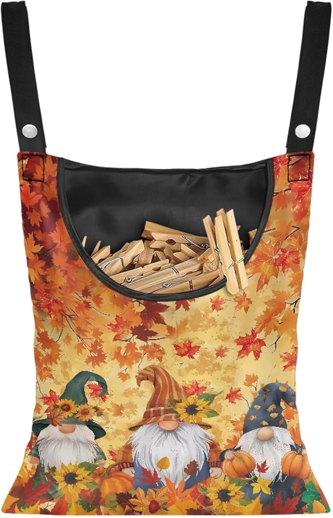 Autumn Goblins Clothespin Bag with Hanging Rope 14.5 x 12 Inch Summer Waterproof Laundry Clothes Pin Holder Clothespin Storage Organizer with Large Opening for Home Outdoor